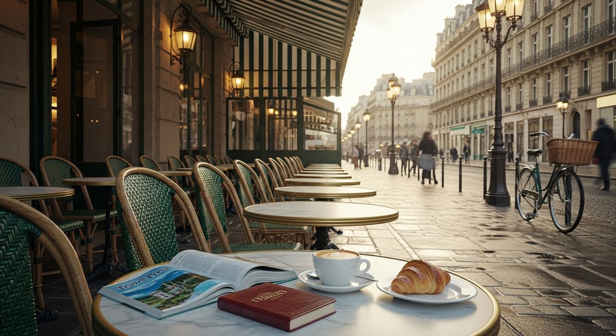 Charming Parisian sidewalk cafe scene for French travel